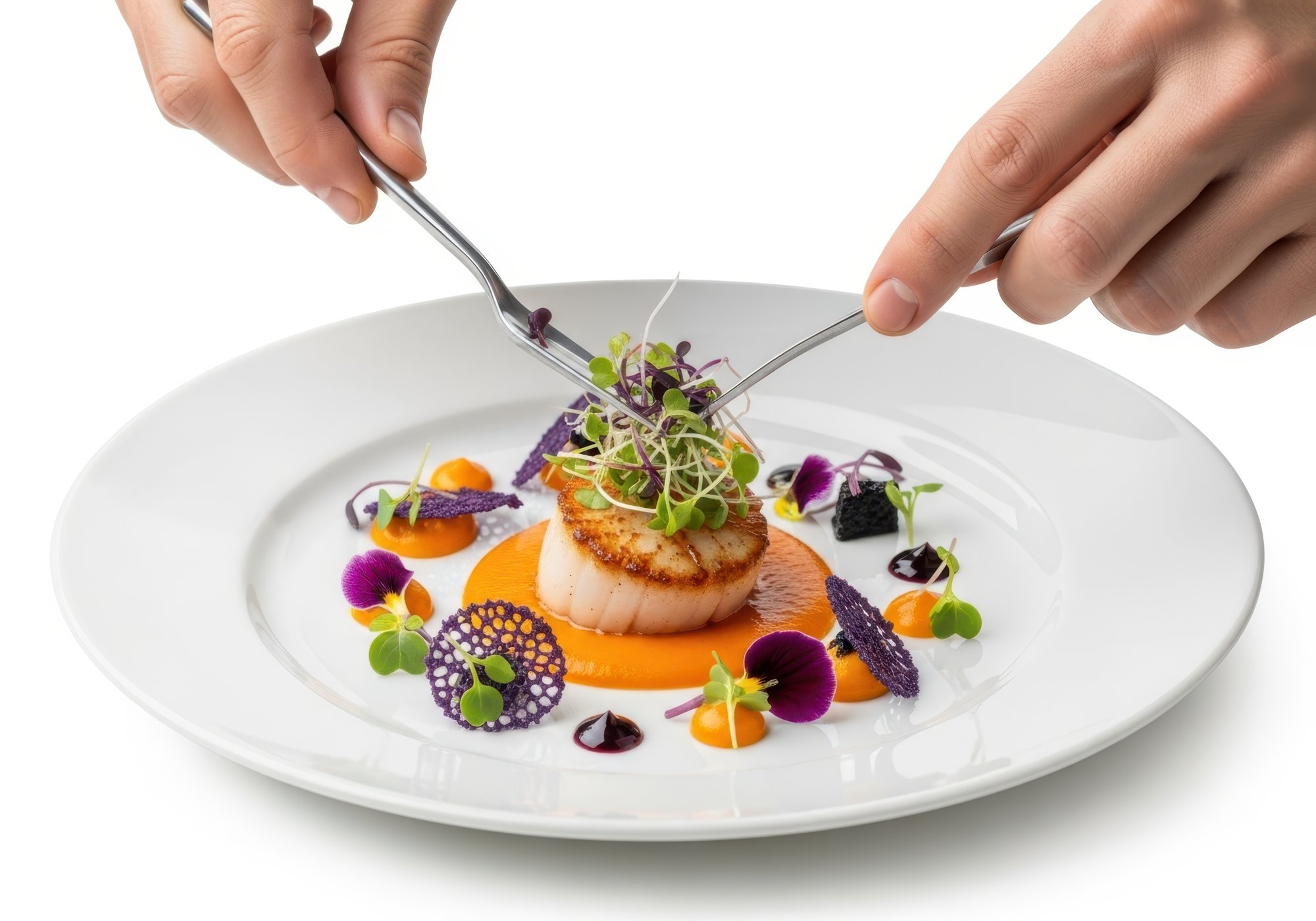 Chef plating a refined dish